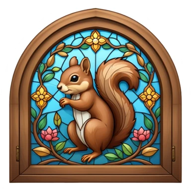 A door with stain glass designs as a squirrel sticker
