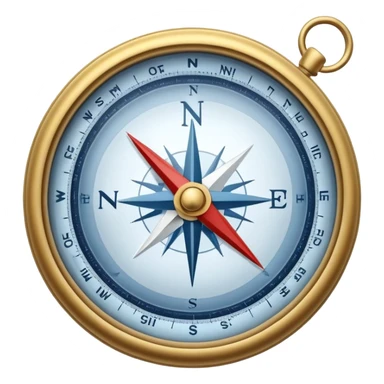 A compass pointing north, with the 'N' clearly marked. Cold, snowy atmosphere in the background, symbolizing the northern direction and icy climate sticker