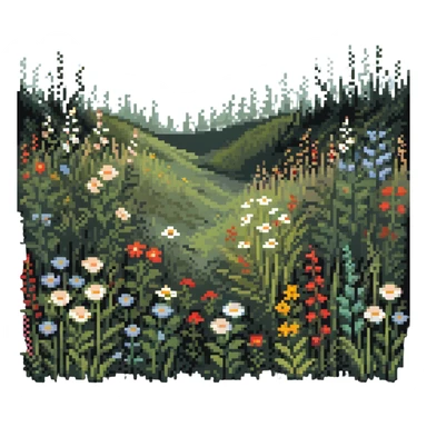 summer meadow with tall grass and flowers swaying in a gentle breeze sticker