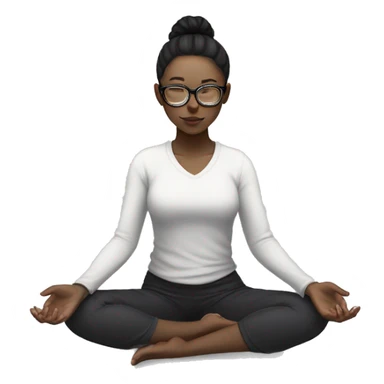 White skinned girl with glasses and a ponytail with black hair, meditating on the floor sticker