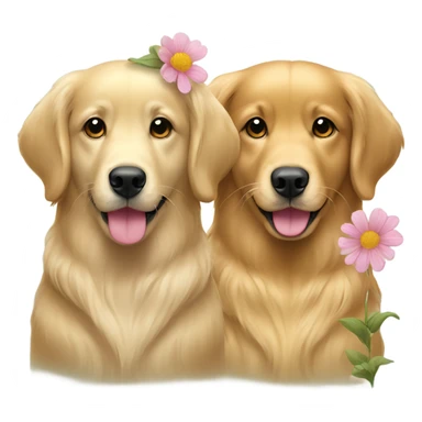 Two golden retriever girl dogs with flowers. One is lighter and one is darker sticker