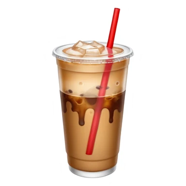  plastic cup of iced coffee with one straw. sticker