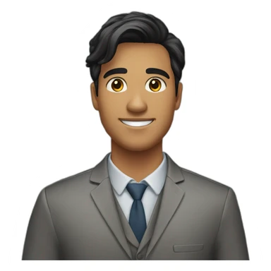 A smiling bank employee A young man at the age of 22 ,small white skin, medium black hair with simple red streaks  sticker