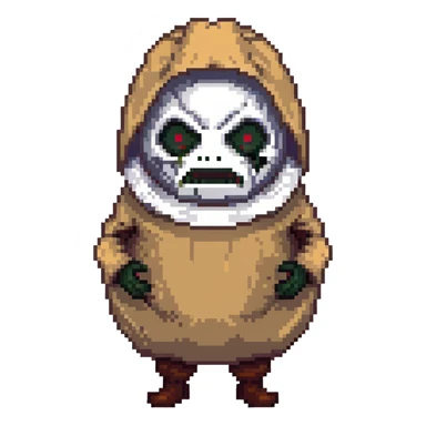 horror villain with burlap sack mask and dark hollow eyes sticker