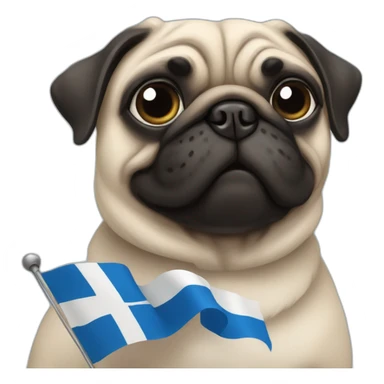 pug holding a big finland flag sticker