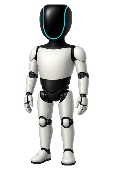 Create a fullbody Tesla robot emoji with the exact head from the reference image. The robot should have arms down pose, relaxed stance, and be in the apple emoji style. The style should be respected as closely as possible in the edit. sticker