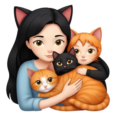 A black-haired girl hugs a ginger cat and A black cat sticker