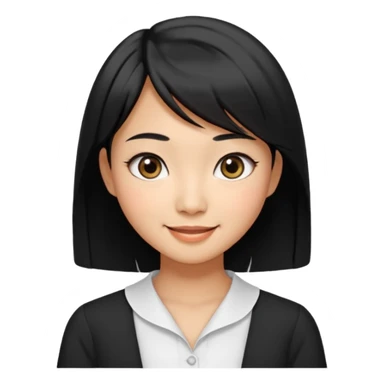 30 yr old asian woman center parted hair big eyes big smile tanned skin straight black hair hippie part hair white blouse shoulder length hair middle parted hair few short bangs at front sticker