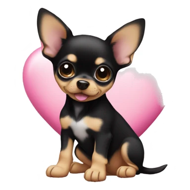 black & tan chihuahua puppy with a pink heart sticker
