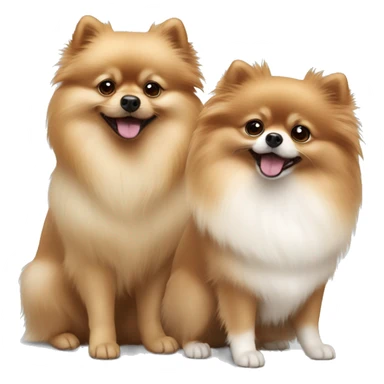 White Pomeranian and brown Pomeranian playing together  sticker