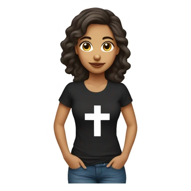 Latina girl with Catholic cross on t-shirt sticker