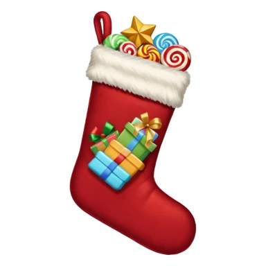 A cozy old-timey Christmas stocking full of vintage toys and candy sticker