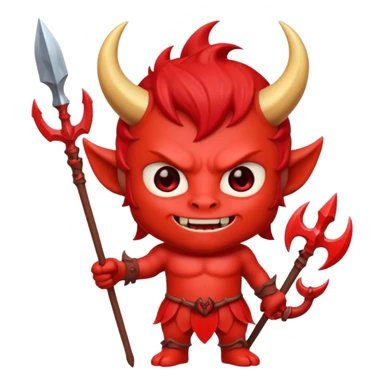 a Red devil, short horn Chibi red demon hold a trident sticker