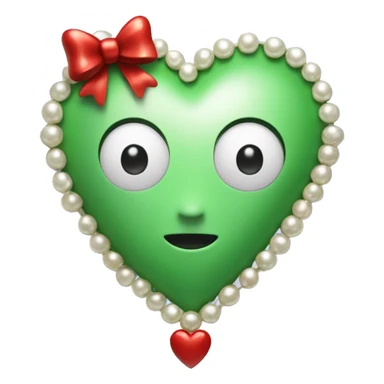Green heart with pearls and red bow no face  sticker