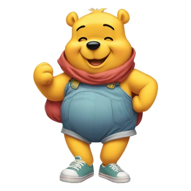 Winnie the pooh doing a thumbs up with a big tummy and floppy untied sneakers sticker