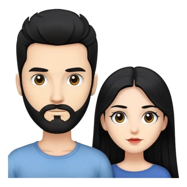 couple of newlyweds, white skin man with black hair and black beard; white skin woman with long black hair and black eyes sticker