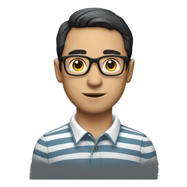 a man with short dark hair and glasses, wearing a striped shirt with a collar. The man is looking directly at the camera with a neutral expression. sticker