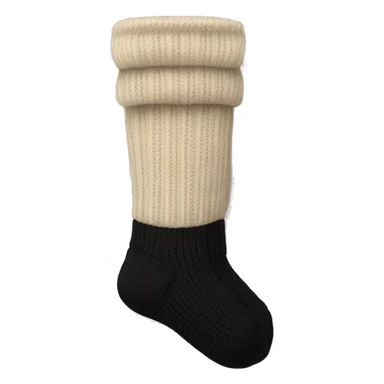 Pair of beige knitted socks black sticker