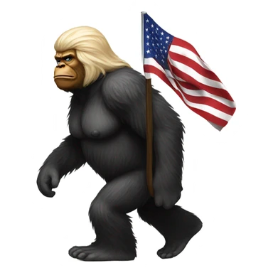 Patriotic Trump Sasquatch walking with Black and White American flag sticker