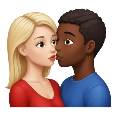 Please create a French kiss between a white girl and black boy sticker