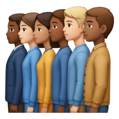 A line of 5 people standing in profile, one behind the other, all facing to the right, second variation sticker