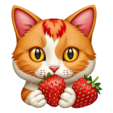 cat eating strawberries sticker