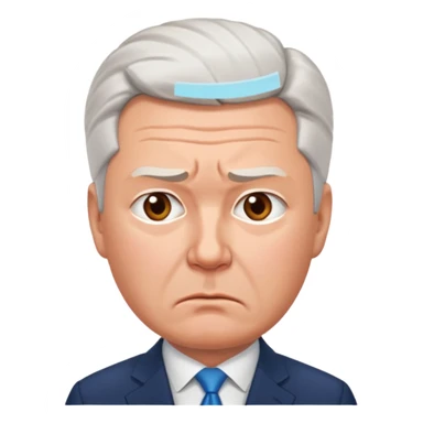 Sad emoji of Sergey Sobyanin, mayor of Moscow, looking upset and disappointed, cartoon style, expressive face, simple emoji design sticker