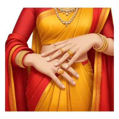 Two hands in a engagement..One hand of groom and one hand of bride. Bride hand - red/yellow saree. groom- light orange punjabi (oonly hands will be visible in the image). Groom's hand is holding a ring and bride's hand will be wearing the ring.*ONLY HANDS WILL BE VISIBLE IN THE IMAGE* sticker