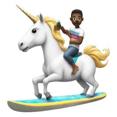 unicorn riding a surfboard with a vape in its hand  sticker