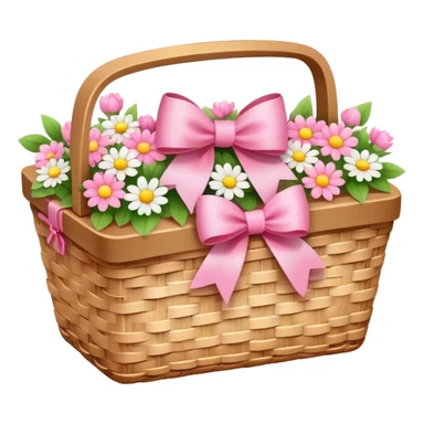 cute picnic basket with pink bow and with ight color flowers sticker