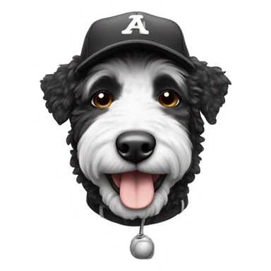 Black and white Aussie doodle in a baseball hat sticker