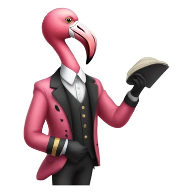 flamingo wearing a suit with shakespeare in his hand teaching to the class behind a blackboard called mr fleming sticker