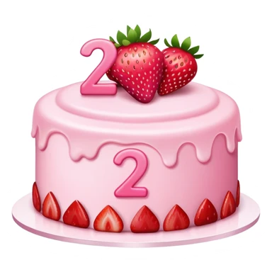 Pink cake with strawberries and the number 27  sticker