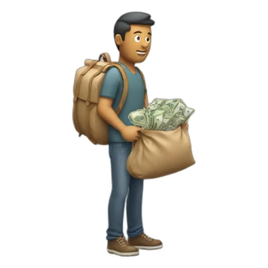 man with overloaded bag with money sticker