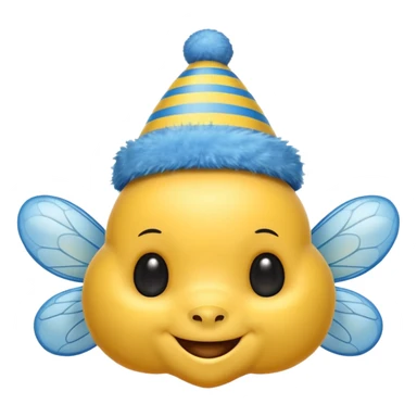 
Bees with blue Birthday Hat, Happy bee with striped party hat sticker