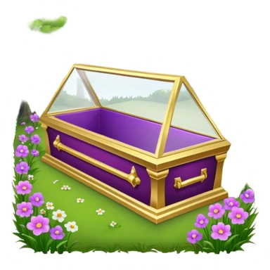 Snow White's coffin in the image is a highly symbolic piece, embodying both solemnity and fairytale charm. It is designed with a transparent glass lid, allowing a clear view of Snow White lying inside in her pure and untouched beauty. The frame around the lid and the base of the coffin is made of gold-colored metal, intricately carved in a Gothic style. Along the side of the coffin, the name “SNOW WHITE” is prominently displayed in ornate, medieval-style lettering, serving as an eternal tribute to the legendary character. The coffin is placed in a quiet forest clearing, resting on a bed of green grass and surrounded by clusters of colorful flowers—purple, pink, and white—which add a sacred and emotional atmosphere. The dwarfs stand nearby in silence, keeping watch and heightening the sense of reverence and sorrow. The entire design of the coffin harmoniously blends medieval artistry with mythical elements, honoring Snow White’s beauty while creating a legendary, fairytale-like setting. sticker