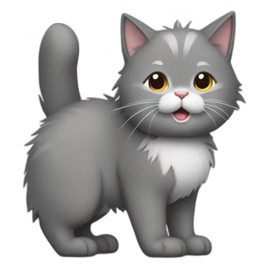 grey furry cat with white mouth and whte stomach is standing sticker