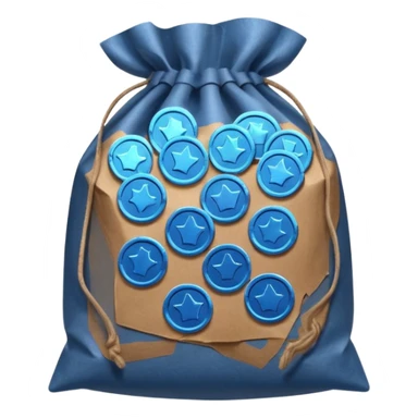 blue coins inside a brown bag  sticker