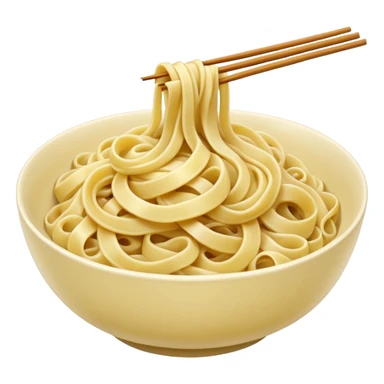 loose tangle of pale yellow cooked noodles with soft glossy texture and natural curves, strands slightly twisted and overlapping, freshly prepared dish, no bowl chopsticks or sauce, apple emoji style, soft lighting, subtle shadows, emoji scale sticker