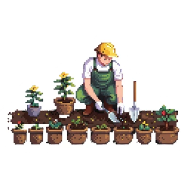 diligent young white male gardener planting seeds sticker