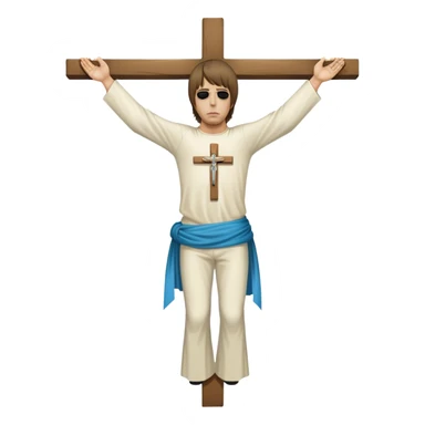 Crucified Liam Gallagher in the style of Jesus full body on cross in mod clothing sticker