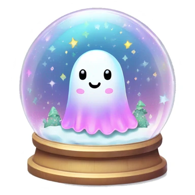 Kawaii rainbow pastel bedazzled ghost in a forest snow globe  sticker