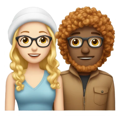 Red haired man blonde hair woman white couple kissing. Woman long hair with beanie. Man curly hair with glasses. sticker