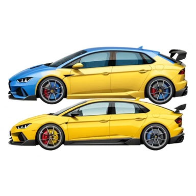 three cars lineup front profile forming a semi circle with a lamboghini svj an bmw m140i and a audi rs6 sticker