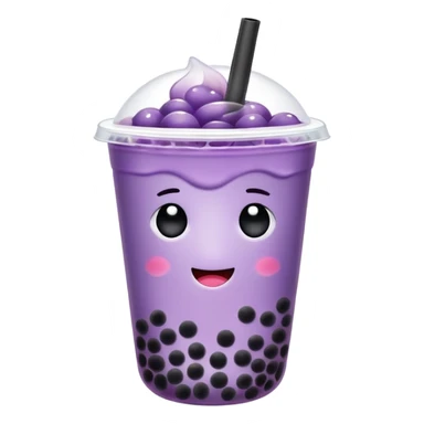 Purple bubble tea cup with a cute face and black tapioca pearls inside sticker