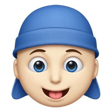 An emoji with a blue hat on its head and 1 blink and tongue sticking out sticker