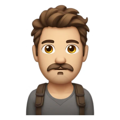 Grumpy young man with brown hair and stache and beard sticker