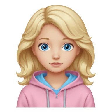 Generate a blonde girl with blue eyes with wavy hair in a pastel pink hoodie  sticker
