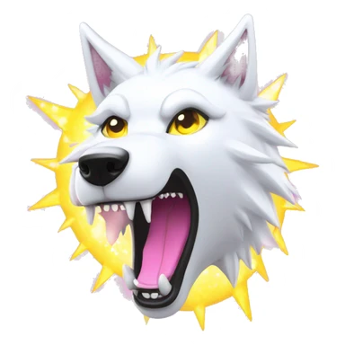 Lightning running sparkling glitter white wolf snarling huge eyes sun halo black white pink red yellow sticker