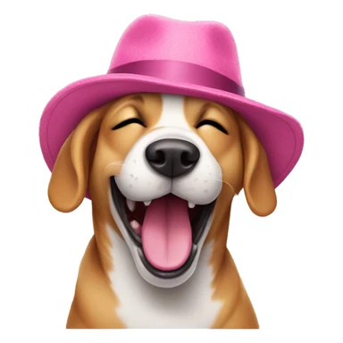 Dog laughing in a pink hat sticker